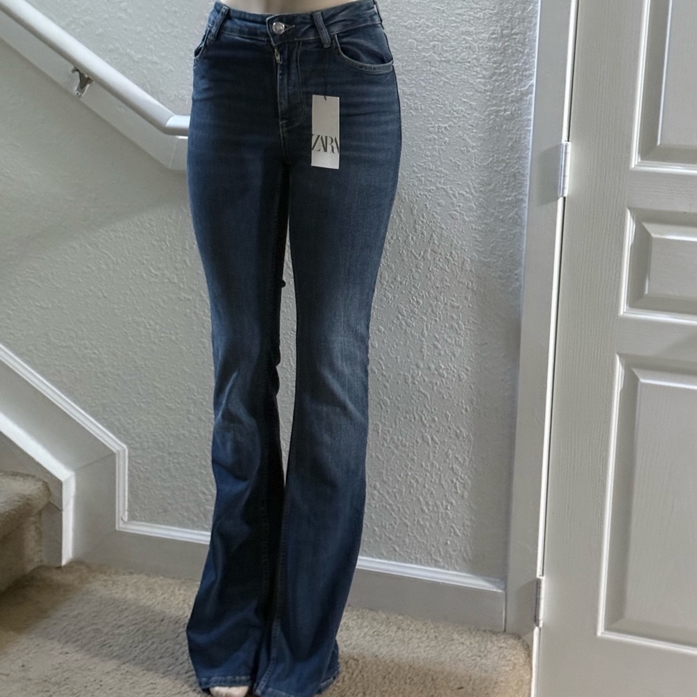 Zara Women's Dark Blue Flare Jeans